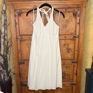 Ann Taylor Loft Crisp White Seersucker Cotton Halter Sundress Smocked Lined 4